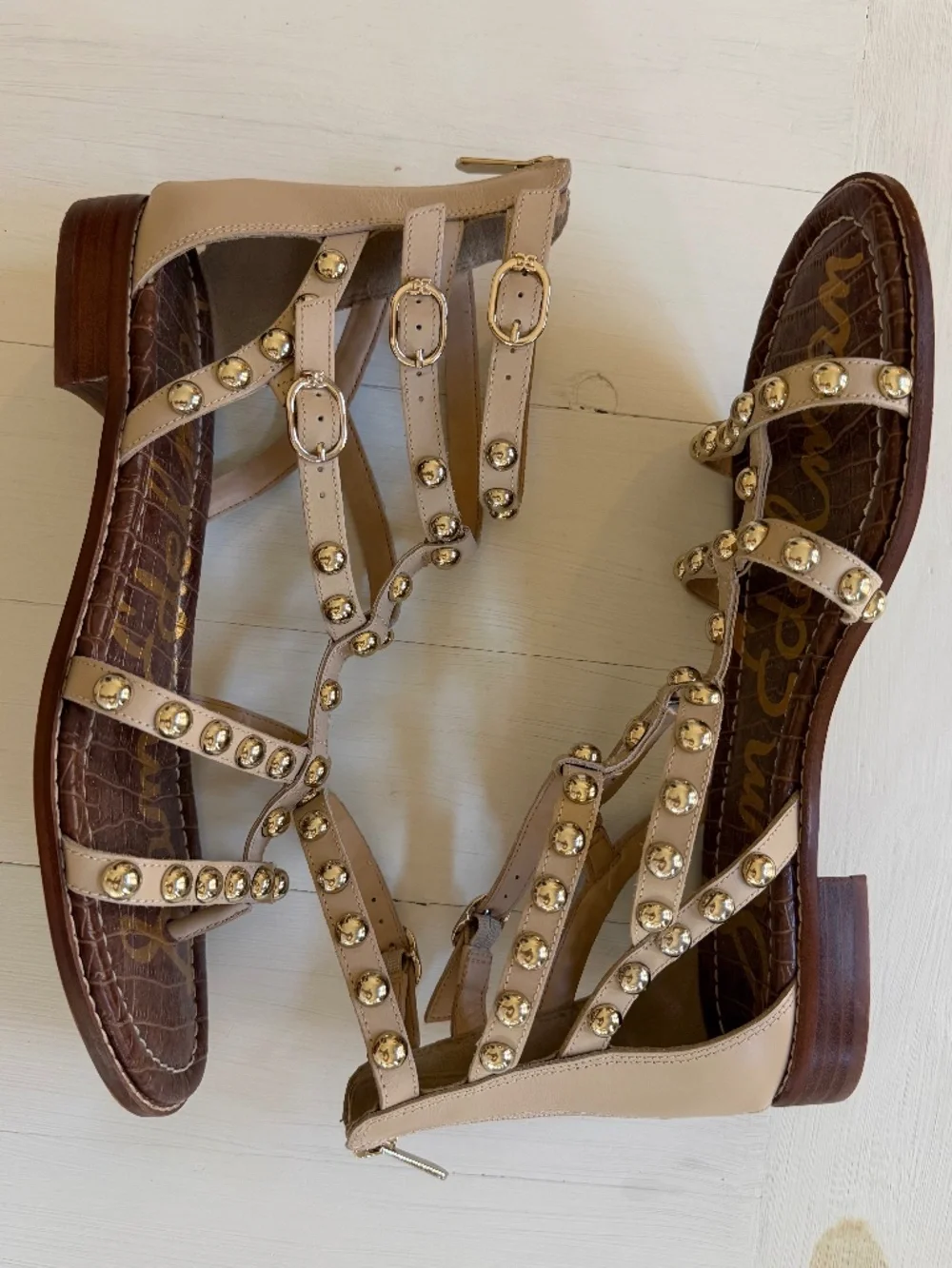 Sam Edelman Evan Studded Beige Gladiator Strappy Sandals Size 11